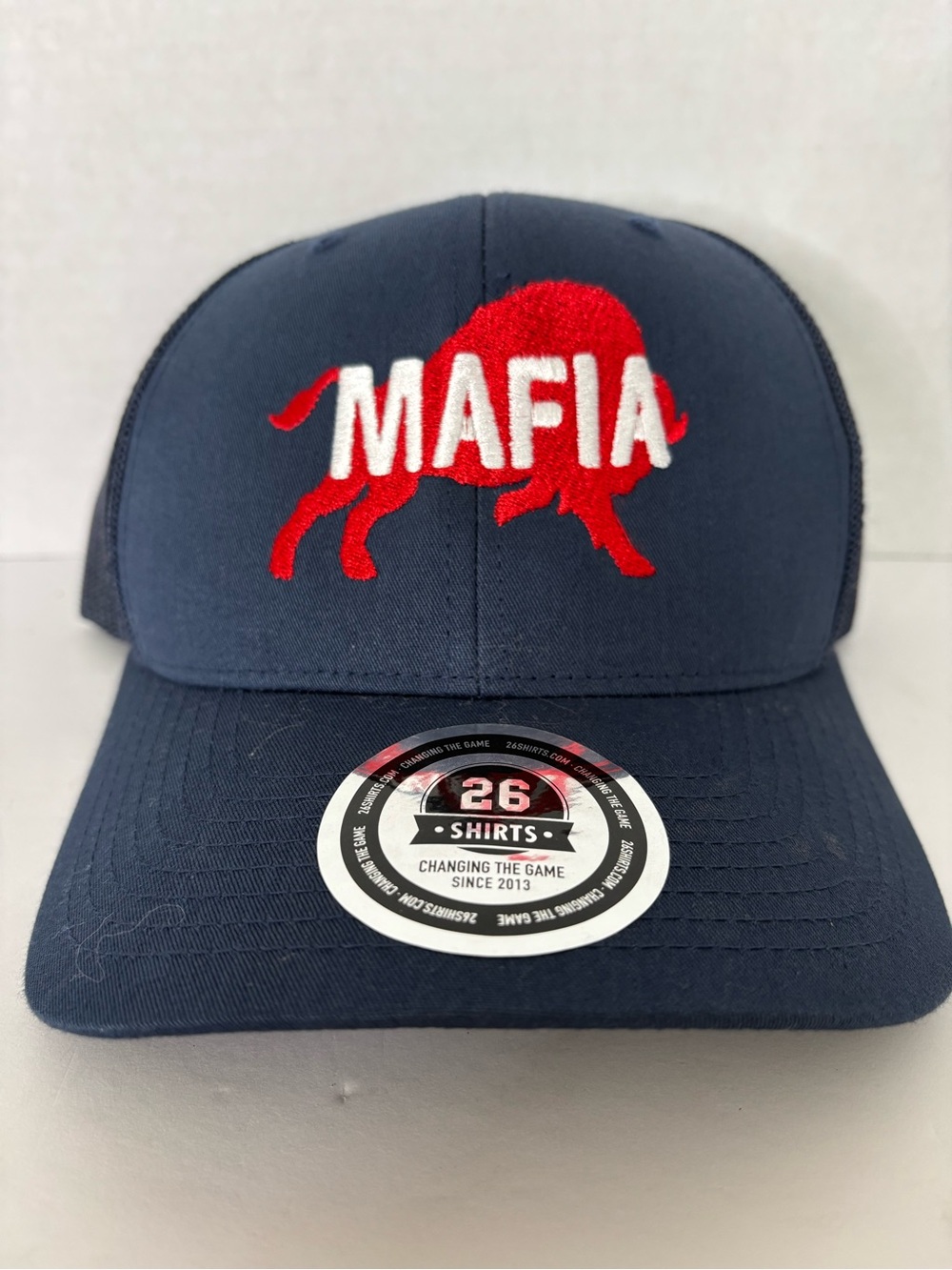 The Classic Navy Blue Cap with Red & White Embroidered 'MAFIA' Buffalo